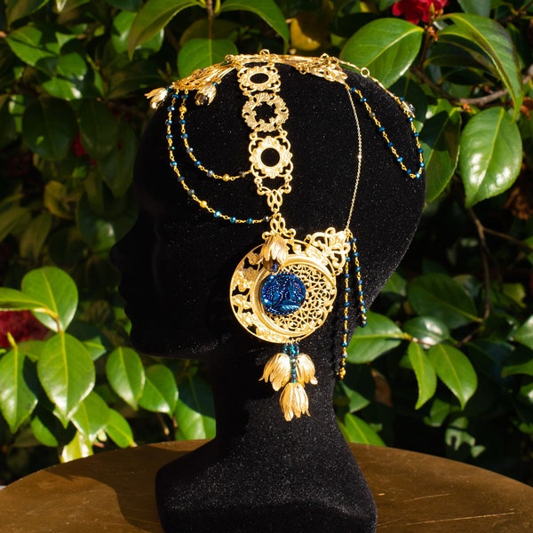 Art Nouveau headdress "Blue Poppy" - crown - headdress - headpiece - wedding - Mucha