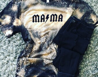 Distressed mama t-shirt, mama rocks, mom rocks, rocker t-shirt, acid wash, bleached t-shirt, black, bella and canvas, rad, mom t-shirt, tee