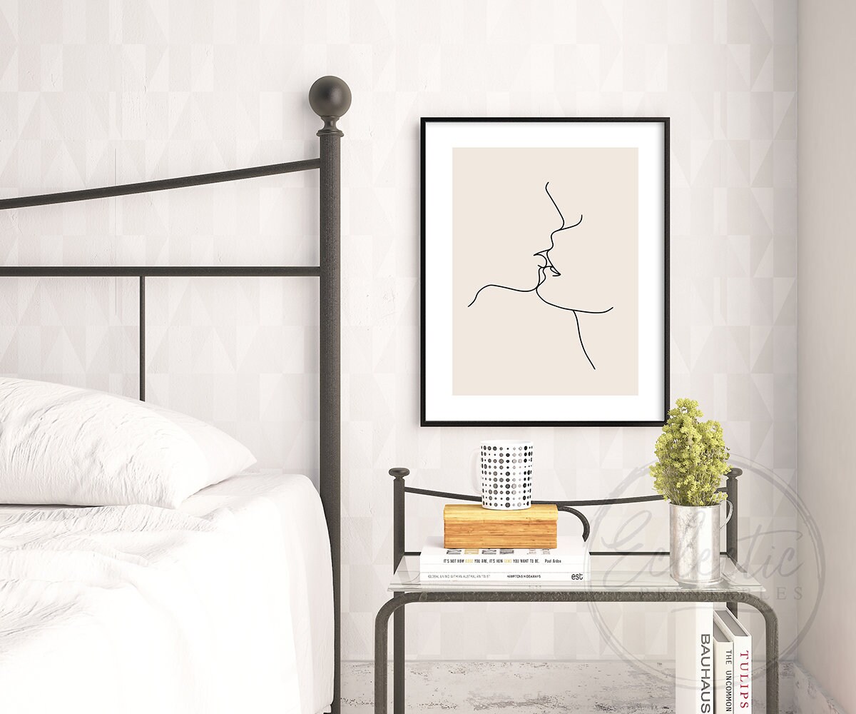 Line Art Kiss Print Abstract Kiss Wall Art Printable Etsy