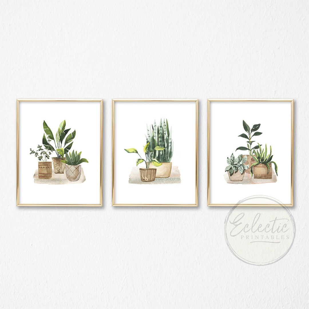 Printable Greenery Prints Set of 3 Watercolor Botanical Wall - Etsy
