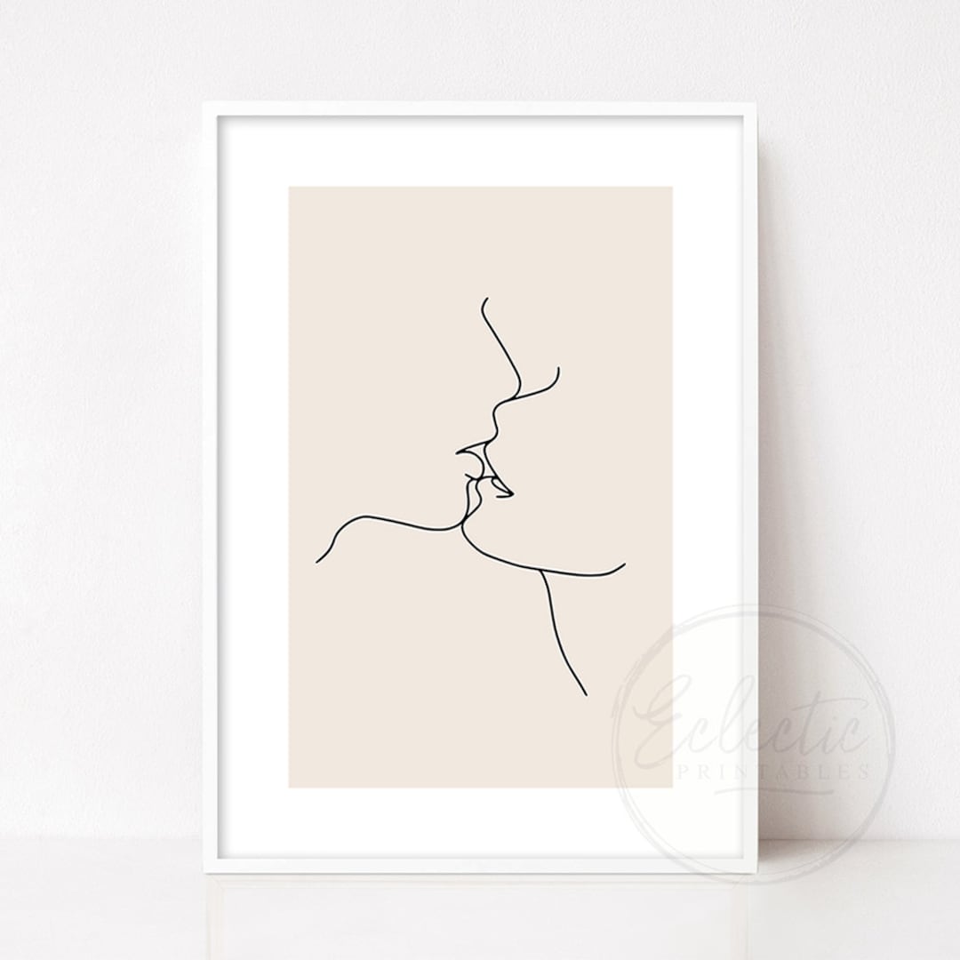 Line Art Kiss Print Abstract Kiss Wall Art Printable Etsy