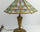 Blue Pink Slag Glass Lamp Bradley Hubbard Handel Tiffany Art Noveau GORGEOUS