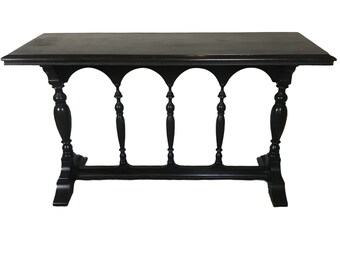 Antique Black Long Wood Console Table Entry Sofa Hall Victorian Church Vintage Hand Carved 50x30