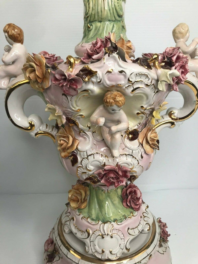 Capodimonte Lamp Porcelain Lamp Cherub Lamp Floral Roses Etsy