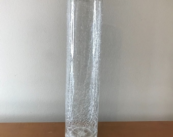 Crackle Glass Vase Clear 16X4" Vase Vintage BEAUTIFUL!