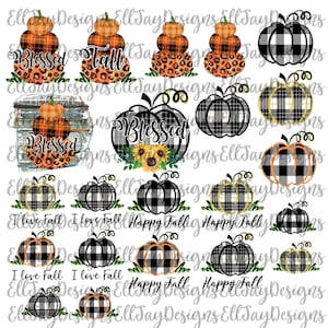 22 Plaid Pumpkin PNG for sublimation, Fall PNG, Leopard print pumpkin, Happy Fall png, Stacked pumpkin png, Blessed sunflower plaid pumpkin