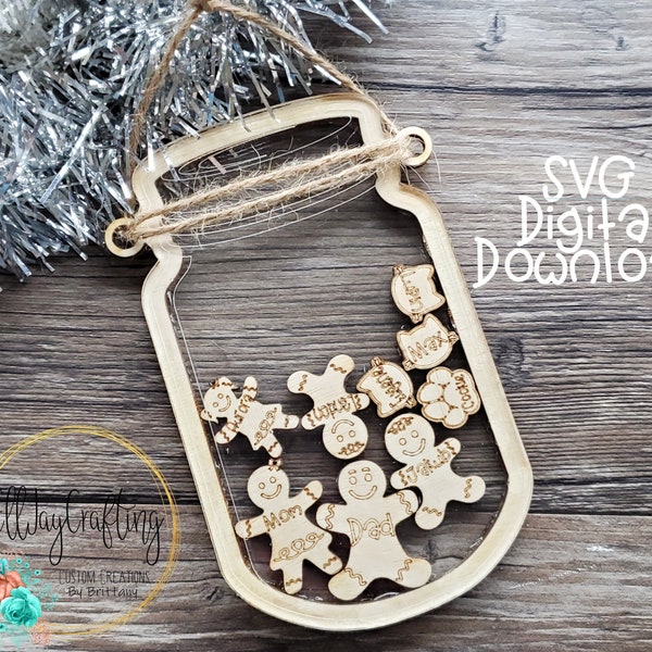Gingerbread family snow globe SVG, Family names Cookie Jar, Gingerbread people SVG Cut File, Pet Ornament, Family Ornament, laser cut file