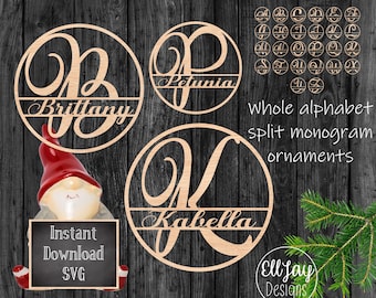 Christmas Monogram Ornament SVG, Laser Cut File (Digital Download)
