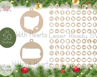 50 State Christmas Ornament SVG Bundle, Home State Bauble Cut Files (Digital Download)