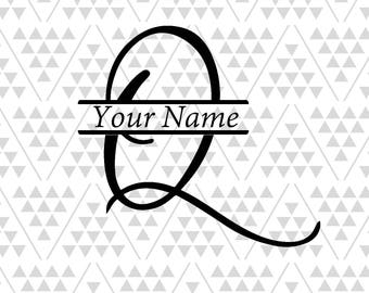 Monogram letter Q, Split letter Q, Split font svg, split font, vine font svg, vine font, split letter svg, split letter, monogram frame svg
