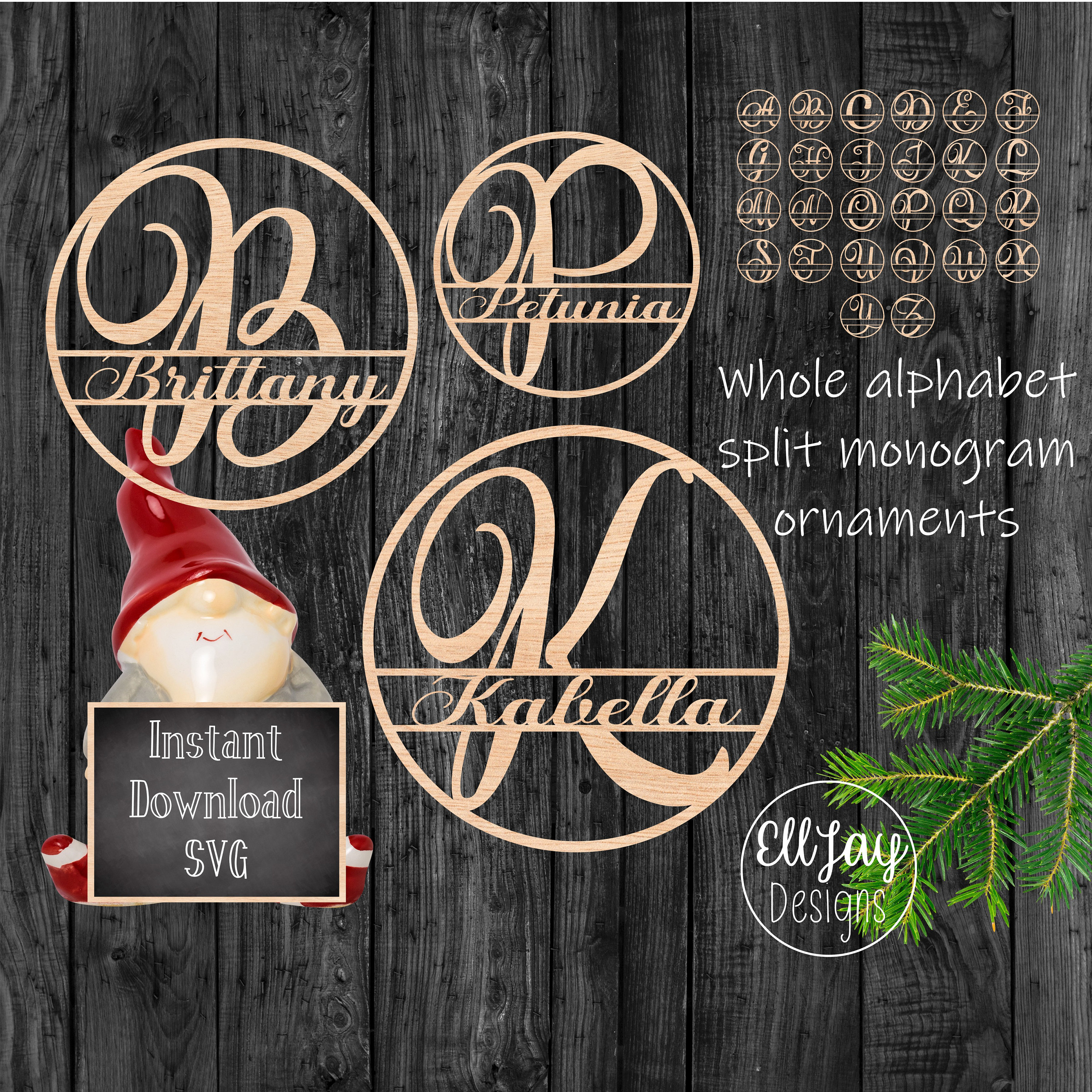 Download Christmas monogram letter ornament SVG for laser cutter | Etsy