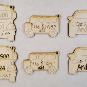 Bus rider tag laser svg file, Car rider tag laser svg file, Glowforge file, Backpack bookbag tag, School zipper charm, school Keychain svg