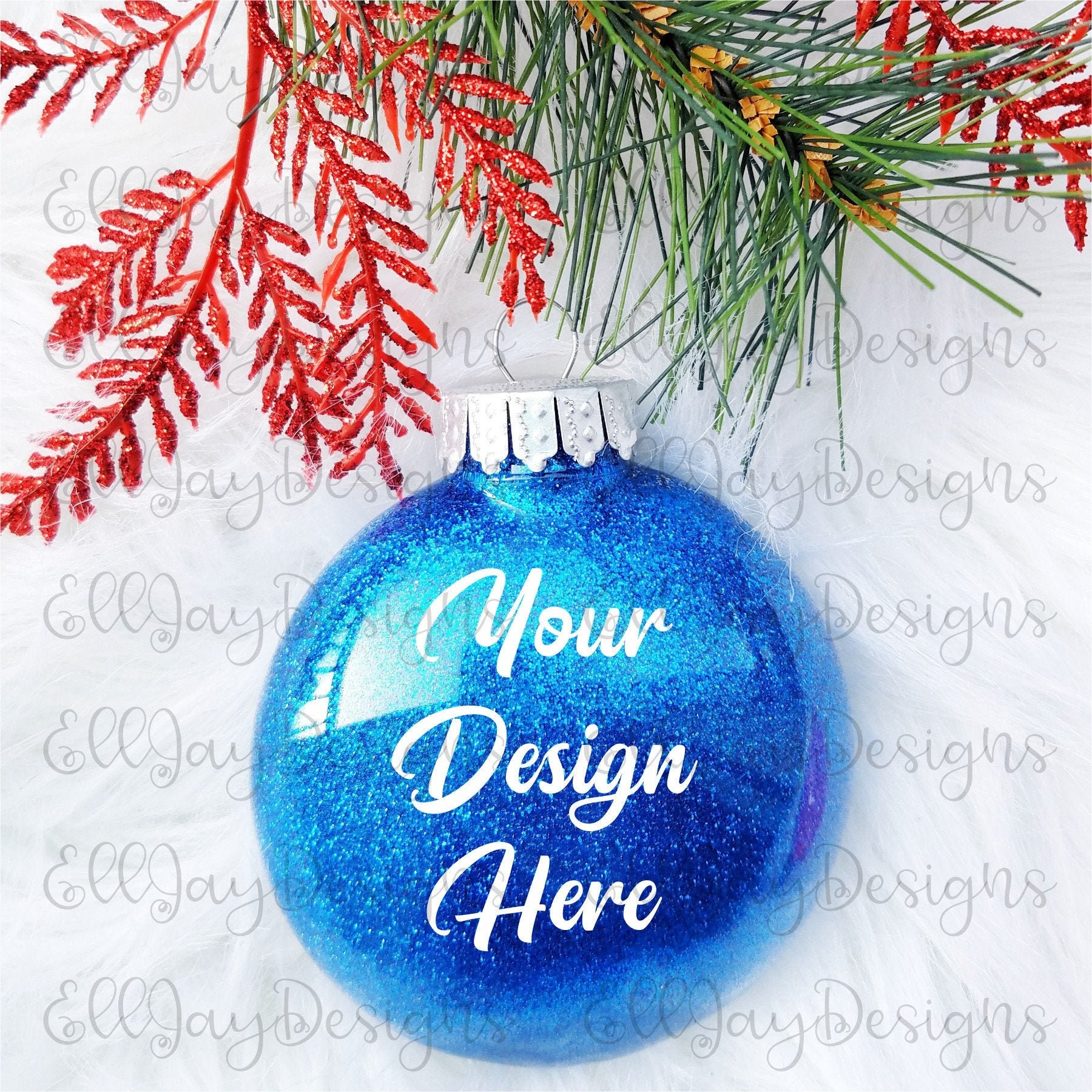Download Blue Glitter Ornament Mock Ups Round Disk Shape Glitter Etsy