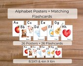 Alphabet Posters and Flashcards Bundle, Watercolor ABC Printable Set, Preschool Alphabet Wall Art, Homeschool Learning Printables