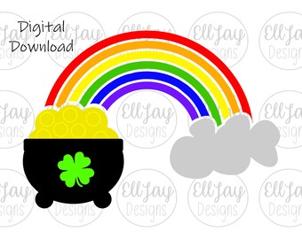 St. Patricks Day Svg, Pot of Gold SVG, Rainbow SVG Cut File, Pot Gold Rainbow SVG Cut File, St Patrick's day sublimation design, Silhouette