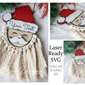 Macramé Santa Ornament SVG, arquivo pronto para laser, etiqueta para presente, etiqueta com nome de meia, decoração de manto de Natal svg, teste Glowforge, enfeites pendurados