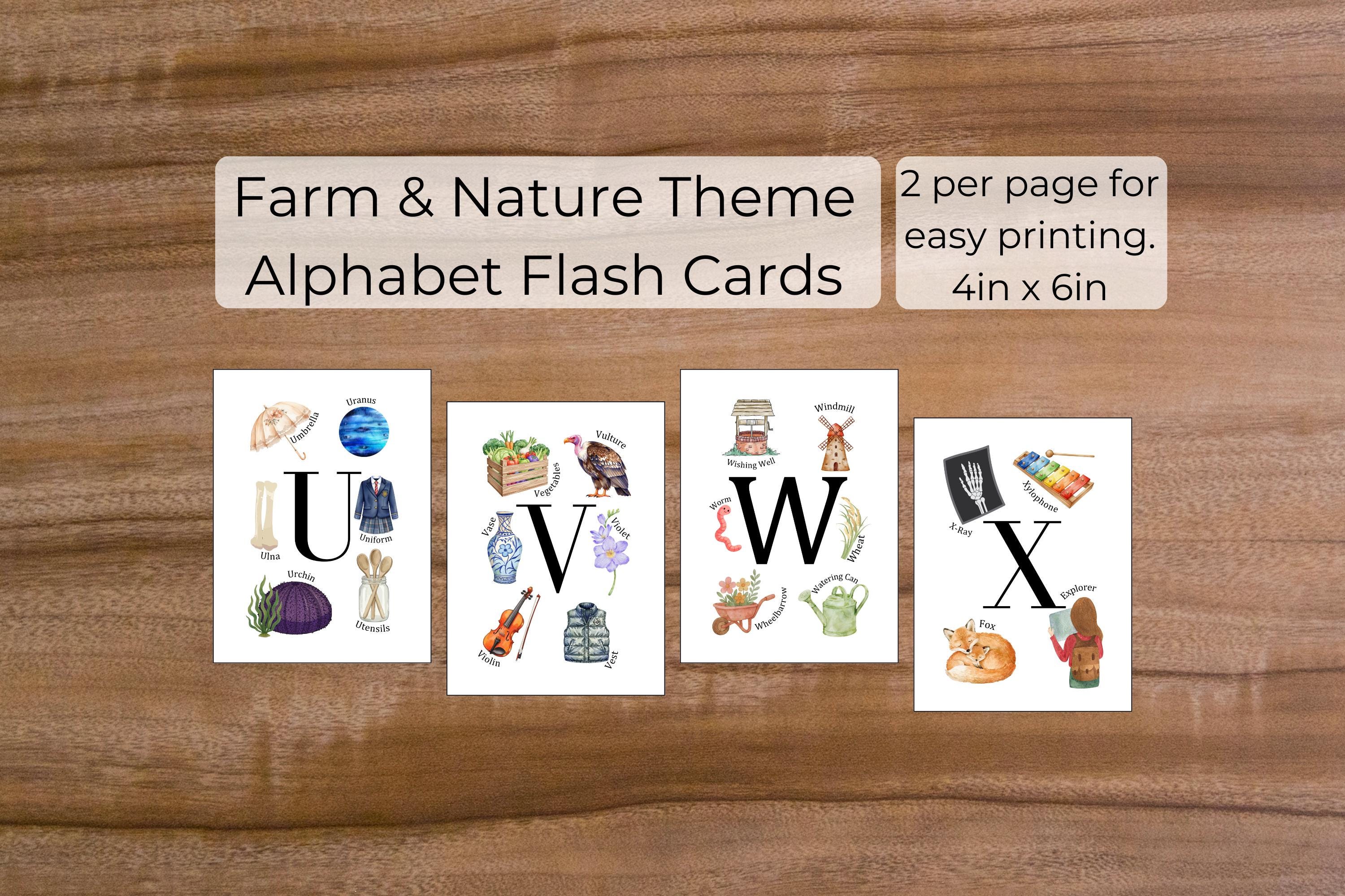 Farm & Nature Alphabet Flash Cards Printable | Homeschool ABC Cards ...