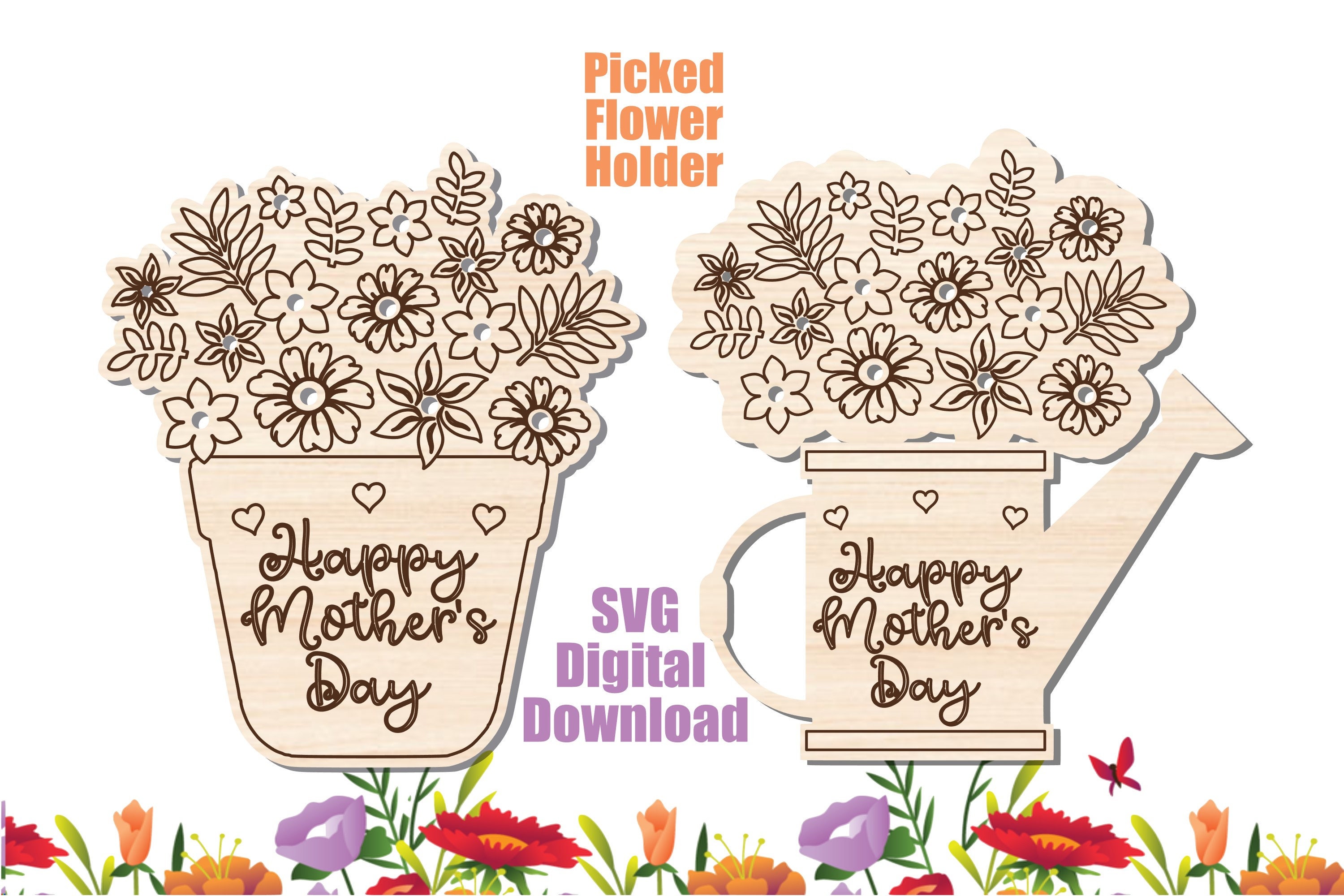 Flower Holder Svg for Mothers Day Picked Flower Holder Laser - Etsy