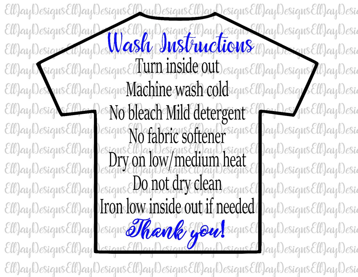 Shirt wash instructions svg HTV shirt care card care card Etsy