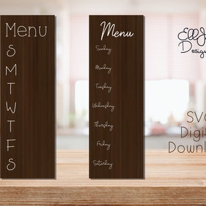 Menu en bois planche fichier coupé, dîner hebdomadaire svg, menu cuisine enseigne ferme, fichier coupé glowforge, silhoutte, cricut svg, téléchargement numérique svg