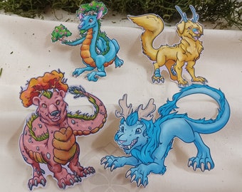 Set of 4 - Seasons Dragons Stickers - Gloss