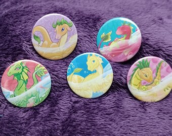 Juice Drink Dragons set 1 - Medium (1.45in) Button Pins - set of 5