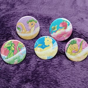 Juice Drink Dragons set 1 - Medium (1.45in) Button Pins - set of 5