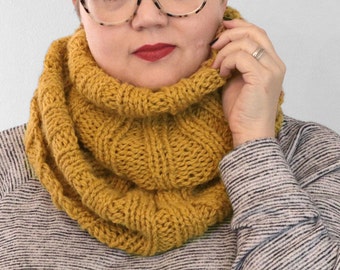 KNIT PATTERN || Splitter Cowl, Infinity Scarf || bulky weight, Stitch Chart & Written; PDF
