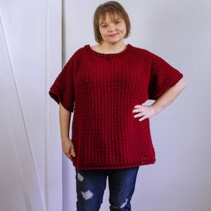 Keck Sweater Crochet Pattern by Rebecca Velasquez size XS, S, M, L, 1X, 2X, 3X, 4X, 5X, Easy crochet short sleeve sweater Plus-size