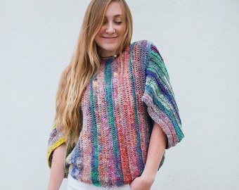 Bifrost Top Crochet Pattern by Rebecca Velasquez – RV Designs, Women’s sizes XS, S, M, L, 1X, 2X, 3X, 4X, 5X, Easy Summer Tee