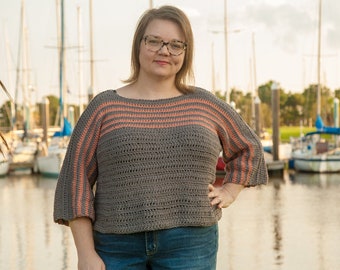 Biel Sweater Crochet Pattern by Rebecca Velasquez size XS - 6X, Easy Lightweight Summer Sweater Plus-size