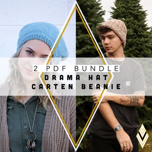 2 Knit Pattern Bundle Drama Cap and Carten Beanie by Rebecca Velasquez - RV Designs