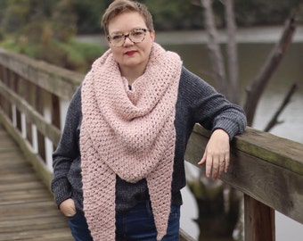 CROCHET PATTERN || Stani Shawl || Bulky Yarn, Worsted, Sock Yarn, Oversized, Large Plus Size Triangle Winter Wrap, Stitch Diagrams & Written