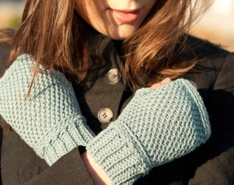 HANDMADE CROCHET FINGERLESS Gloves || Mitts || lightweight, Spring, Summer, Blue, CoWork gift, Wool, Robin's Egg
