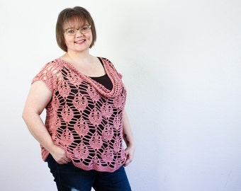 Amilyn Sweater Crochet Pattern by Rebecca Velasquez size XS, S/M, L/1X, 2X/3X, 4X/5X, Easy spring summer top sleeve Plus-size