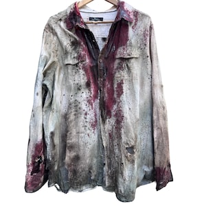 Upcycled Zombie Button Down Shirt Costume - XL/L