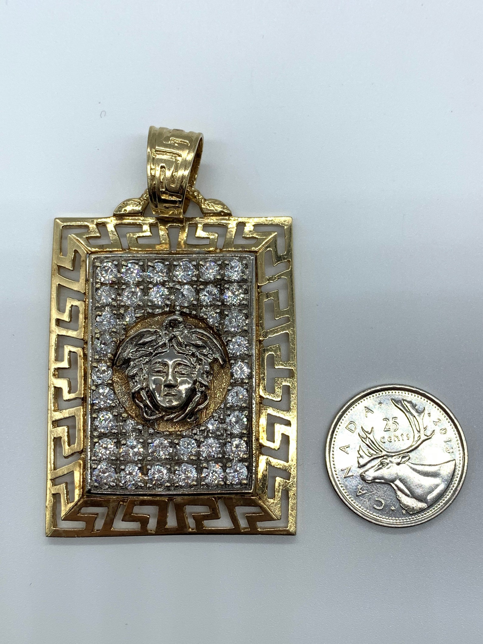 10K Yellow Gold Large Solid Medusa Pendent With Cubic Zirconia Etsy