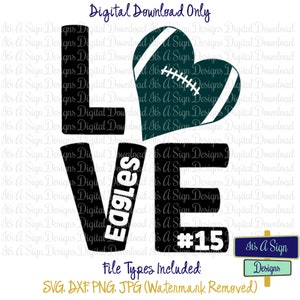 Love Football Heart SVG, Football Mom SVG, Football Mom Cut File for Silhouette Cameo or Cricut Cutting Machines
