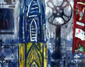 large original oil painting abstract living room art wall art hand painted title Steeple