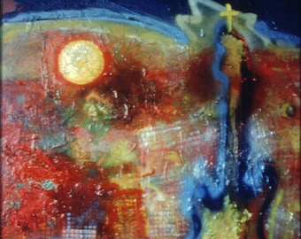 Mothers Day large original oil painting abstract living room art wall art hand painted title Church of The Holy Guitar