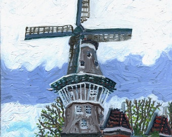 Mothers Day Van Gogh like  Windmill Amsterdam medium original oil painting cityscape en pleine-air living room art  wall art hand painted