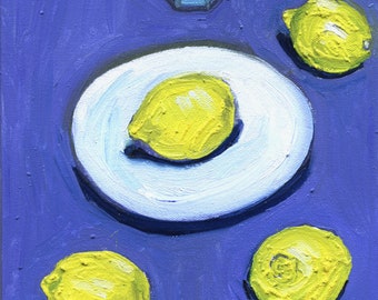 Mothers Day Matisse Lemons Living Room Art small still life original oil painting living room art wall art hand painted yellow blue white