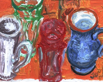 Mothers Day Van Gogh Blue Mug small  original oil painting still life living room art wall art hand painted mugs glass red blue white orange