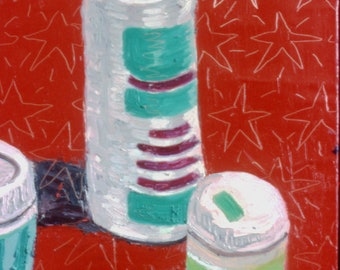 Mothers Day Red With Stars Living room art small medium still life original oil painting wall art hand painted copper jars