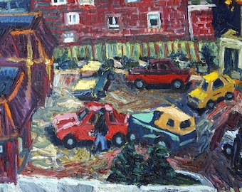 Mothers Day Van Gogh Car Wash small medium original oil painting cityscape en pleine-air living room art wall art hand painted cars people