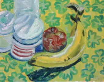 Mothers Day Apples Banana With Jars Still life small original oil painting living room art wall art hand painted
