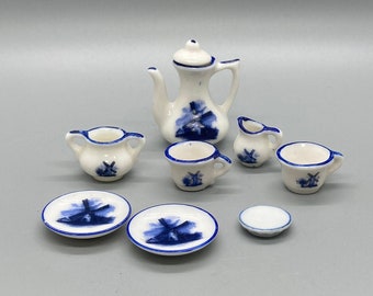 Vintage Dollhouse Mini Delft Tea Set