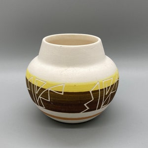 Vintage Hand Made Signed Yellow and Brown Clay Navajo Vase