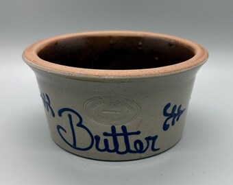Vintage Beaumont Pottery York ME-steengoed met zoutglazuur 1988 kobaltboterkruik