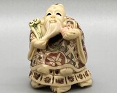 Vintage Hand Carved Netsuke Wise Man Riding Turtle Tortoise